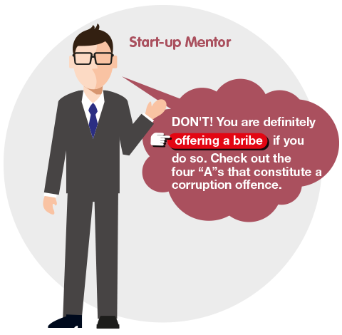 Start-up Mentor: 'DON'T! You are definitely offering a bribe if you do so.  Check out the four "A"s that constitute a corruption offence.'